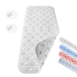 Akriva Badewannenmatte, rutschfest, antimikrobiell und maschinenwaschbar, BPA-frei, schimmelresistent, mit 2 Haken zur Aufhängung (88 x 40 cm, weiß) - 1