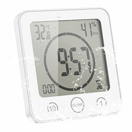 ALLOMN Badezimmer Uhr, LCD Digital Dusche Wecker wasserdichte Berührungssteuerung ℃ / ℉ Temperatur Luftfeuchtigkeit, Countdown Timer, 3 Montagemethoden, Batterieleistung (Weiß) - 1