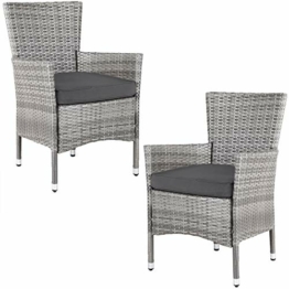 Casaria 2er Set Poly Rattan Gartenstuhl mit Auflage Stapelbar Wetterfest 160 kg Belastbar Balkonstuhl Stapelstuhl - Grau - 1