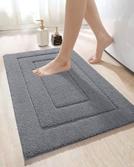 DEXI Badteppich rutschfeste,Weiche Badezimmerteppich Wasserabsorbierend Badematte maschinenwaschbar Badvorleger für Dusche,Badewanne und Toilette - Grau,40 x 60 cm - 1