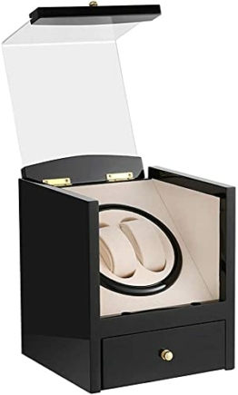 DRAIGERWAY Automatische Uhrenbeweger Box,luxuriöser Uhrenbeweger,Uhrengehäuse mit leisem Mabuchi Motor,Batteriebetrieb oder Netzteil,Lagerung Schmuckschatulle (Schwarz Klavierlacken-DGW) - 1