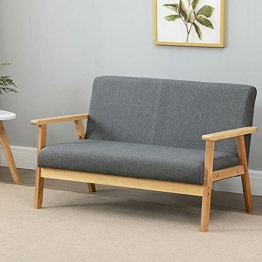 Dripex Sofa 2 Sitzer, Stoffsofa Couch Modern und Skandinavisch, Loungesofa aus Holz und Leinenstoff, Polstersofa Sitzmöbel für Wohnzimmer Schlafzimmer Büro, Dunkelgrau, 113x67x75cm - 1