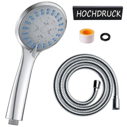Duschkopf Hochdruck wassersparend Handbrause mit Antikalk-Funktion 3 Strahlarten und 1.5 M Schlauch - 1