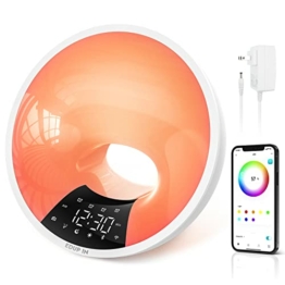 EDUP IN Lichtwecker Wake Up Light Sonnenaufgang Simulation Schlafhilfe APP Steuerung Adapter Dual Wecker Snooze 16 Mio. Farben Nachtlicht 7 Klängen Dimmbar USB Anschluss Radio Bluetooth Weiß - 1