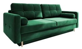 Fabryka Mebli Idźczak Schlafsofa Sofa Pastella Couch Ausklappbares Schlaffunktion Bettkasten - Kissen Bettzeugbehälter Hilfsautomat Wohnzimmer, Gästezimmer Modern Design (Kronos 19 Grün) - 1