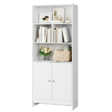 FOREHILL Bücherregal Bücherschrank, 2 Türen, Vitrinenschrank Aktenregal für Büro und Wohnzimmer, Schrank mit offenen Ablagen, Raumteiler (LBH: 70 × 29,5 × 167 cm) weiß - 1