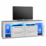GOAL TV-Lowboard in Hochglanz Weiß mit blauer LED-Beleuchtung - hochwertiges Board mit viel Stauraum für Ihr Wohnzimmer - 179 x 67 x 44 cm (B/H/T) - 1