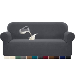 Granbest Stretch Wasserdicht Sofabezug 1 Stück Sofahusse Spandex Jacquard Elastische Couchbezug mit Anti-Rutsch-Schaumstoffe (3 Sitzer, Grau) - 1