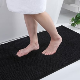 Homaxy Chenille Badezimmerteppich rutschfeste Badematte Waschbar Badteppich Weich Chenille Badvorleger Saugfähige Duschvorleger für Badezimmer - 40x60 cm, Schwarz - 1