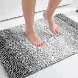 Homaxy Chenille Badezimmerteppich rutschfeste Hochflor Badematte Waschbar Badteppich Weich Badvorleger Saugfähige Duschvorleger für Badezimmer - 40x60 cm, Grau - 1