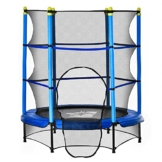 HOMCOM Trampolin für Kinder Ø140 cm Fitness-Trampolin mit Sicherheitsnetz Randabdeckung Gummiseil gepolstert Indoor Outdoor Springen Garten Trampolin Stahl Blau bis zu 45 kg - 1