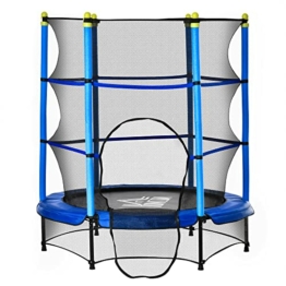 HOMCOM Trampolin für Kinder Ø140 cm Fitness-Trampolin mit Sicherheitsnetz Randabdeckung Gummiseil gepolstert Indoor Outdoor Springen Garten Trampolin Stahl Blau bis zu 45 kg - 1