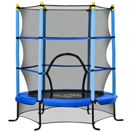 HOMCOM Trampolin Ø163 cm Gartentrampolin Mini-Trampoline für Kinder mit Sicherheitsnetz Randabdeckung Kleinkind-Trampolin für drinnen und draußen springen Gummiseil gepolstert Stahl Blau bis 45 kg - 1