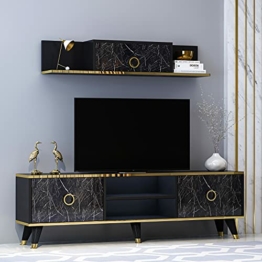 Homidea Sophia Wohnwand – Wohnzimmer TV Set – TV Schrank – TV Lowboard – Fernsehtisch - TV Möbel mit 2 Türen und Wandregal in glänzendem Design (Schwarz) - 1