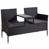 Juskys Polyrattan Gartenbank Monaco - 2-Sitzer Bank mit Tisch & Kissen - 133 × 63 × 84 cm - Rattan Sitzbank wetterfest Garten Balkon — schwarz - 1