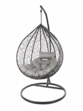 Kideo Komplettset: großer Hängesessel mit Gestell & Kissen, Indoor & Outdoor, Poly-Rattan (Korb & Gestell: grau, Kissen: grau Chester-Stepp (8008_Cloud)) - 1