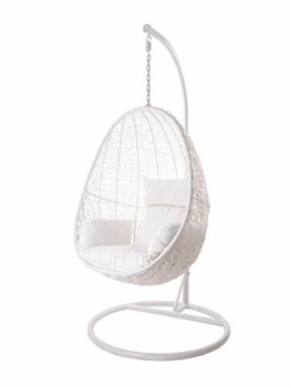 Kideo Swing Chair Indoor & Outdoor, Loungesessel Polyrattan, Hängestuhl, Hängesessel mit Gestell & Kissen (weiß/weiß) - 1