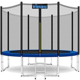 KIDUKU® Trampolin Ø 305 cm | TÜV Rheinland geprüft | Komplettset mit Sicherheitsnetz, Leiter, Randabdeckung, Bodenanker & Zubehör | Outdoor Gartentrampolin Kinder-Trampolin Belastbarkeit 150 kg - 1