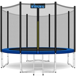 KIDUKU® Trampolin Ø 305 cm | TÜV Rheinland geprüft | Komplettset mit Sicherheitsnetz, Leiter, Randabdeckung, Bodenanker & Zubehör | Outdoor Gartentrampolin Kinder-Trampolin Belastbarkeit 150 kg - 1