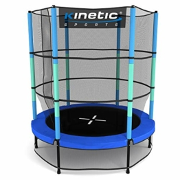 Kinetic Sports Trampolin Kinder Indoortrampolin Jumper 140 cm Randabdeckung Stangen gepolstert, Gummiseil-Federung Sicherheitsnetz Blau - 1