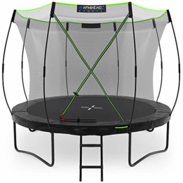 Kinetic Sports Trampolin Ultimate Pro 'Black-Edition' | TÜV GS-geprüft | Kindertrampolin mit Fiberglas Netzstangen bis 200kg | Outdoor Gartentrampolin für Erwachsene mit Leiter 305cm groß - 1