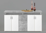 LIFT Highboard mit Ablage in Beton Optik, Weiß - Moderner Wohnzimmerschrank mit Schubladen und viel Stauraum für Ihren Wohnbereich - 178 x 90 x 38 cm (B/H/T) - 1