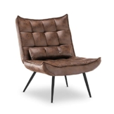 MCombo moderner Sessel Relaxsessel für Wohnzimmer, mit Taillenkissen, Retro Vintage Lesesessel Loungesessel Stuhl Polstersessel, 4779-1 (ohne Hocker, Braun-Mikrofaser) - 1