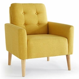 Meerveil Sessel, Sessel ​mit Armlehnen Massivholzbeine Modern Einfach für Schlafzimmer Wohnzimmer Balkon Büro, Gelb - 1