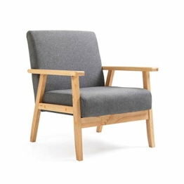 Mingone Gepolsterter Sessel aus Cocktailwannenstuhl Einzelsofa Eleganter Retro-Stuhl Massivholzstruktur für Wohnzimmerempfang Schlafzimmer (Grau,64,5 x 67 x 73,5 cm) - 1
