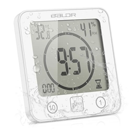 ONEVER Badezimmer-Uhr Digitale Luftfeuchtigkeit Temperatur Digitaluhr Timer Uhr LCD Display Touch Control Timer Alarm für Küche Badezimmer (Weiß) - 1