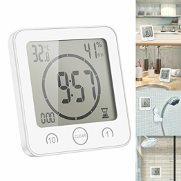 OurLeeme Tägliche wasserdichte Duschuhr, Badezimmer-Dusche-Timer-Wecker mit großer LCD-Anzeige Luftfeuchtigkeit Temperaturanzeige Timer-Steuerung Countdown-Timer-Uhr für Home Kitchen Badezimmer (weiß) - 1