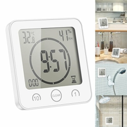 OurLeeme Tägliche wasserdichte Duschuhr, Badezimmer-Dusche-Timer-Wecker mit großer LCD-Anzeige Luftfeuchtigkeit Temperaturanzeige Timer-Steuerung Countdown-Timer-Uhr für Home Kitchen Badezimmer (weiß) - 1