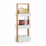 Relaxdays Badregal Bambus, Badezimmerregal mit 3 Körben, Korbregal fürs Bad, MDF, HxBxT: 76 x 30 x 18,5 cm, weiß/natur - 1