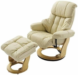 Robas Lund Sessel Leder Relaxsessel TV Sessel mit Hocker bis 130 Kg, Fernsehsessel Echtleder creme, Calgary - 1