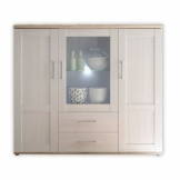 ROMANCE Highboard in Sibiu Lärche / Eiche San Remo Optik - Landhausstil Wohnzimmerschrank mit viel Stauraum und LED-Beleuchtung - 156 x 137 x 46 cm (B/H/T) - 1