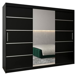 Schwebetürenschrank Verona 2-250cm mit Spiegel Kleiderschrank mit Kleiderstange und Einlegeboden Schlafzimmer- Wohnzimmerschrank Schiebetüren Modern Design (Schwarz) - 1