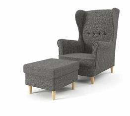 Sofini Ohrensessel Milo mit Hocker! Sessel für Wohnzimmer & Esszimmer! Skandinavisch, Relaxsessel aus Webstoff, Best Sessel! (Lux 06) - 1