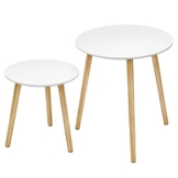 SONGMICS Beistelltisch-Set rund, 2 Moderne Sofatische, minimalistisch, skandinavischer Stil, Couchtische mit Beinen aus Massivholz, Tischkombination fürs Wohnzimmer, Balkon, Kiefernholz LET07WN - 1