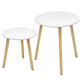 SONGMICS Beistelltisch-Set rund, 2 Moderne Sofatische, minimalistisch, skandinavischer Stil, Couchtische mit Beinen aus Massivholz, Tischkombination fürs Wohnzimmer, Balkon, Kiefernholz LET07WN - 1