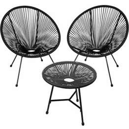 tectake 800989 2er Set Acapulco Stuhl mit Tisch, Gartenmöbel Set im Retro Design, Indoor und Outdoor, Lounge Sessel für Garten Balkon und Terrasse (Schwarz | Nr. 404410) - 1