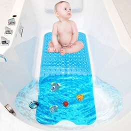 TWBEST Badewannenmatte,Duschmatte, Badematte für Badewanne, maschinenwaschbare rutschfeste Matte, extra Langer Badeeinsatz mit Ablaufloch, 40 x 100 cm (Blue) - 1