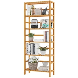 VIAGDO Bambusregal, Küchenregal, Badregal, Bücherregal, Standregal mit 6 verstellbaren Ablagen, 60 x 26 x 162 cm, für Bad, Küche, Wohnzimmer, Schlafzimmer, Balkon, Naturfarben - 1