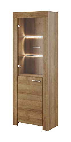 Vitrine Vitrinenschrank Standvitrine Wohnzimmerschrank Sky mit LED Beleuchtung (Riviera Eiche) - 1