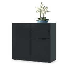 Vladon Sideboard Ben, Kommode mit 2 Türen und 2 Schubladen, Schwarz matt/Schwarz matt (79 x 74 x 36 cm) - 1