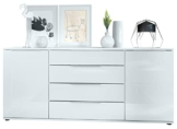 Vladon Sideboard Linio V2 166,5 x 72,5 x 35 cm Anrichte mit 2 Türen und 4 Schubladen, Korpus in Weiß matt, Fronten in Weiß Hochglanz - 1