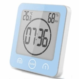 VORRINC Badezimmeruhr Digital Wecker Uhr Badezimmer Dusche Saugnapf Shower Clock mit LCD Display Luftfeuchtigkeit Temperatur Wanduhren,Countdown Timer Für Dusche Küche (Blau) - 1