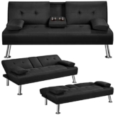 Yaheetech Klappbares Schlafsofa Couch Sofa mit Schlaffunktion Bettsofa mit Großer Liegefläche von 167 cm L × 94 cm B fürs Wohnzimmer/Schlafzimmer/Heimkino/Gästezimmer Schwarz - 1