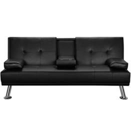 Yaheetech Schlafsofa Couch mit Bettfunktion Bettsofa Klappsofa Gästebett, Rückenlehne neigbar 105°/140°/180°, 167 x 81.5 x 75 cm, 350 KG belastbar, Schwarz - 1